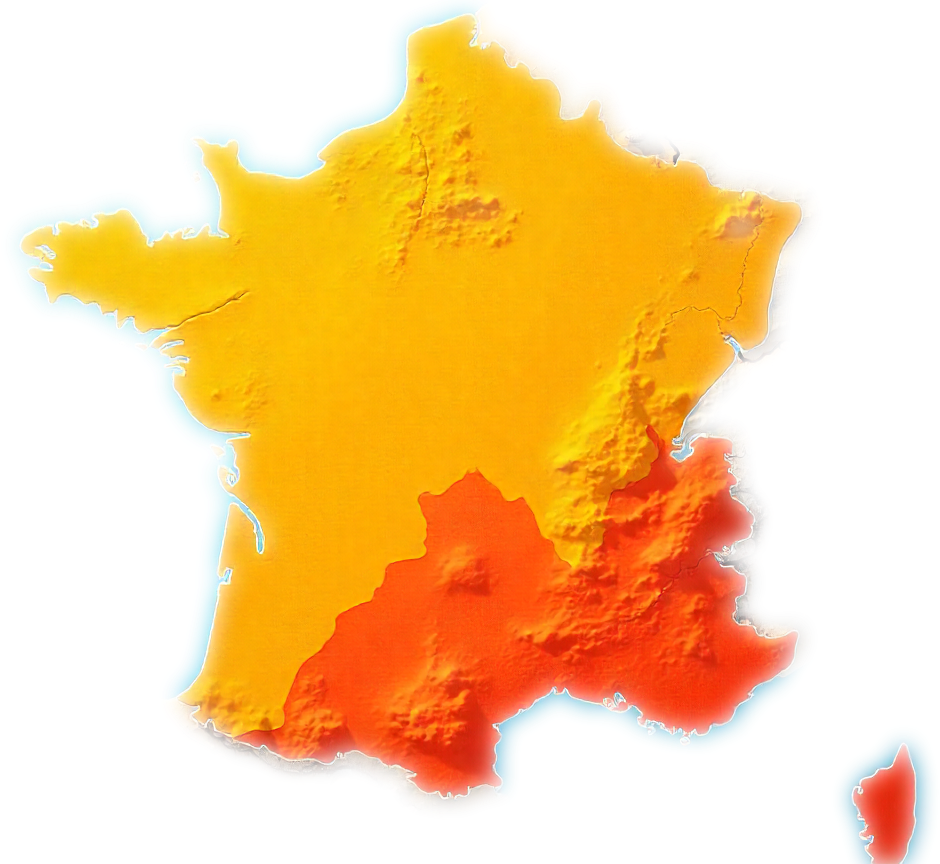 Carte de France avec zone sud mise en valeur